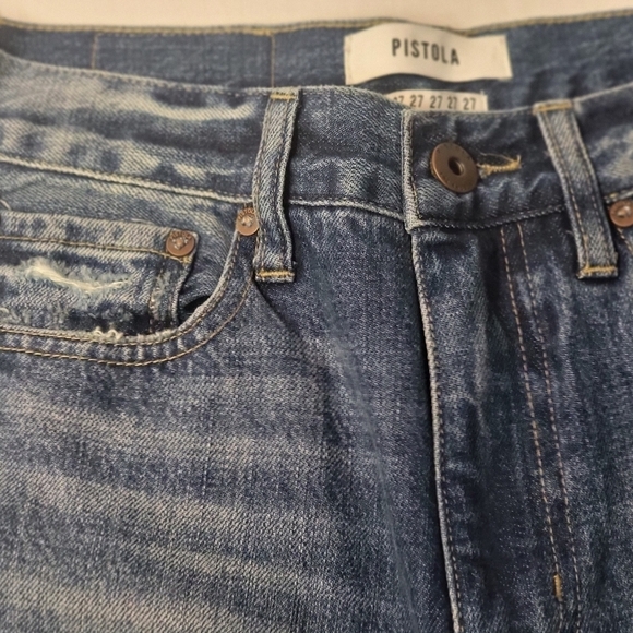 PISTOLA High Rise 27-in light knee distressing, vintage fading slim straight cut - Picture 8 of 11